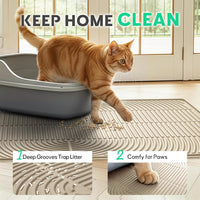 Cat Litter Mat,47" x 35" Extra Large Silicone Waterproof Litter Trapping Mat for Scatter Control - 47" x 35" / Khaki - image 2