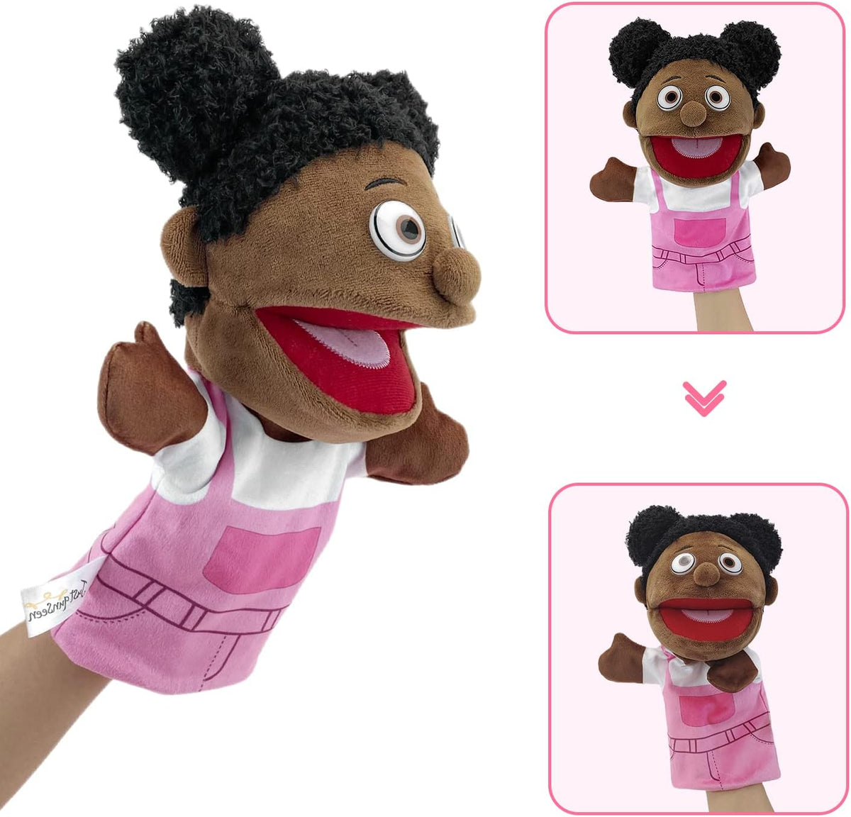 Family Hand Puppets,Puppets for Kids Role Paly Family Members 13.4 INCH Multi-Ethnic Puppets Plush - Black-girl - image 2
