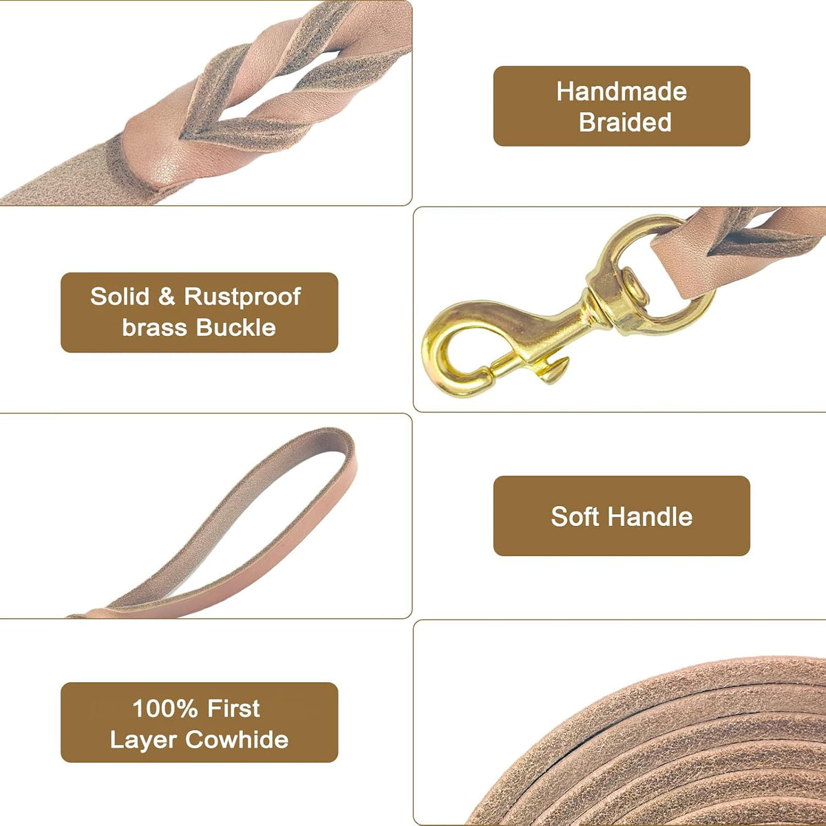 Guiding Star Leather Dog Leash 6ft x 3/4 inch Heavy Duty Training - Light Brown / 6ft x 3/4 inch - image 3