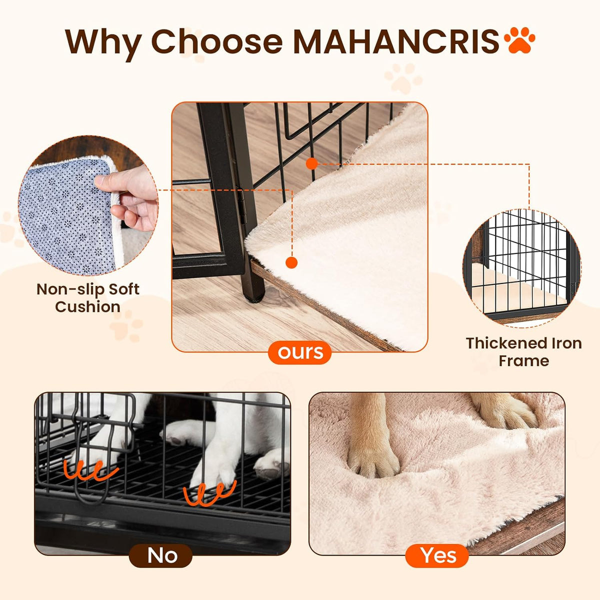 MAHANCRIS Dog Crate Furniture with Cushion - 39.4"L x 23.6"W x 27.5"H / Rustic Brown - image 4