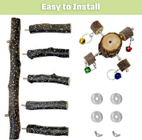 BNOSDM Natural Wood Bird Ladder Perch with Rotating Bell Toys-Exercise Stands for Parrot Climbing Chewing Parakeet Bridge Cage Accessories for Cockatiel, Conures, Lovebirds, Budgie