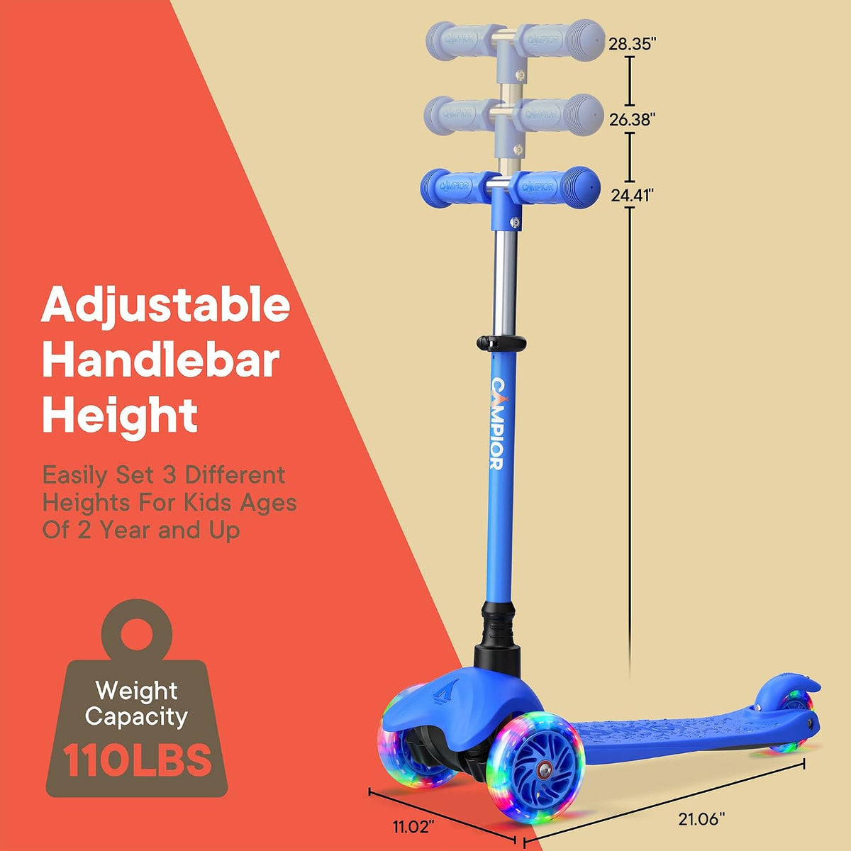 Brown Mini 3 Wheel Scooter for Kids - Blue - image 4