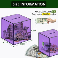 Piggy Bank for Adults Must Break to Open Acrylic Clear Piggy Bank - Purple / 12x12CM - image 4
