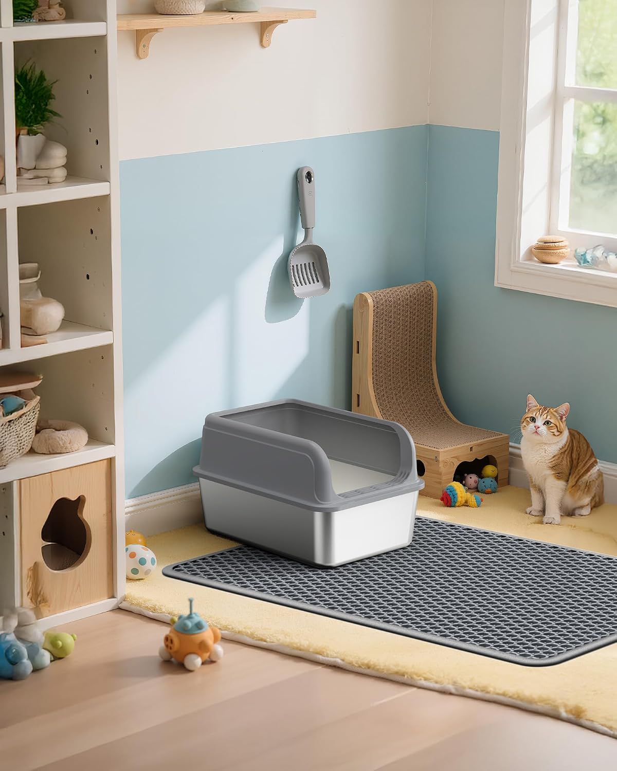 Powools Ultra-Large Cat Litter Mat, 27'' x 19", Double-Layer - 27'' x 19'' - 2 Pack / Grey - image 4