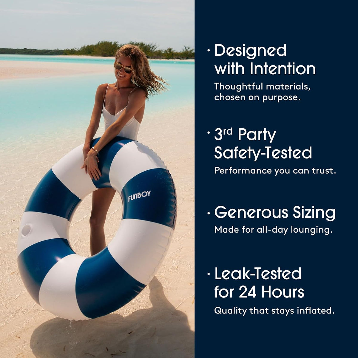 FUNBOY Giant 46" Vintage Pink Stripe Pool Tube Float with Cup Holder – Fun for Kids & Family - Navy Blue - image 4