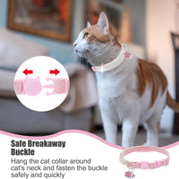 2 Pack Soft Velvet Safe Bling Diamond Cat Collars with Bells – Essentials for Cats - Pink / 7"-9" For Cats - image 3