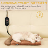 Cat Heating Pad, Heated Cat Bed, 5 Temps & Timer - Brown / S: 16" x 13" - image 2