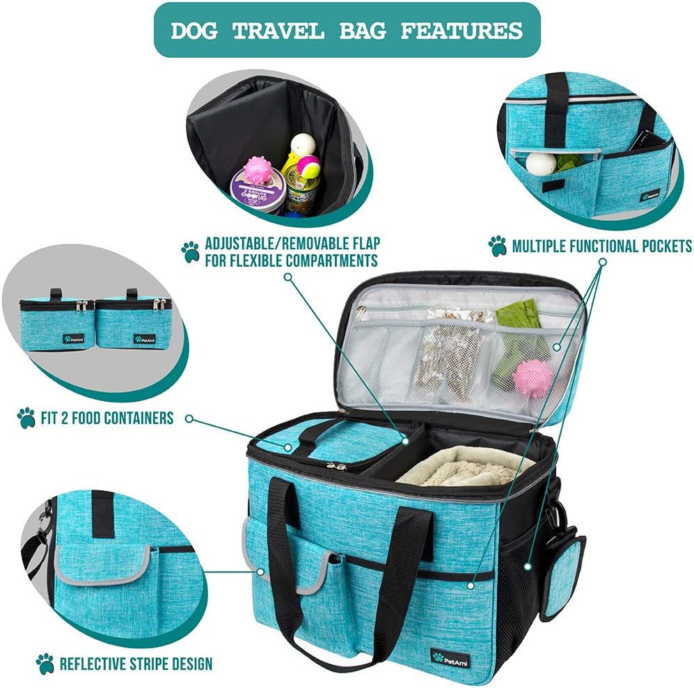 PetAmi Dog Travel Bag Organizer, Pet Supplies Diaper Tote - Medium - 14.5"L x 8.0"W x 12.0"H / Sea Blue - image 4