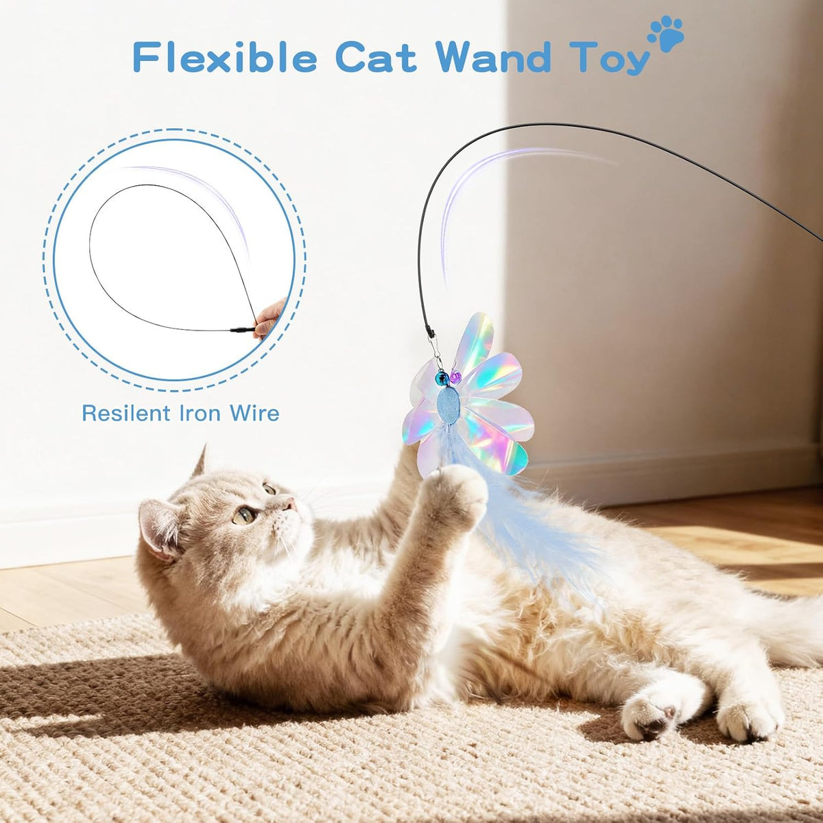 Pawaboo Cat Feather Wand Interactive Toy - Blue Butterfly - image 2