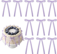 30 Pack Bow Cake Toppers Black Ribbon Bows for Cake Halloween Party - Purple Gingham