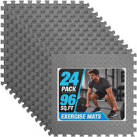 Art3d EVA Puzzle Exercise Mats, 24"x24", 1/2" Thick - Grey / 96 Sq.ft / 24
