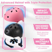 Toddler Kids Bike Helmet Set with Knee Elbow Pads - Pink / Medium: 21.7"-22.8"/55-58cm - image 2