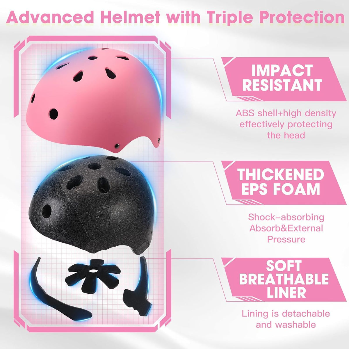 Toddler Kids Bike Helmet Set with Knee Elbow Pads - Pink / Medium: 21.7"-22.8"/55-58cm - image 2