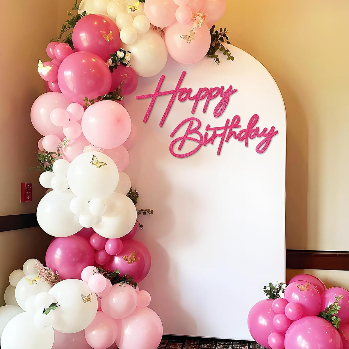 Happy Birthday Sign for Backdrop - Felt / Glitter Hot Pink - image 3