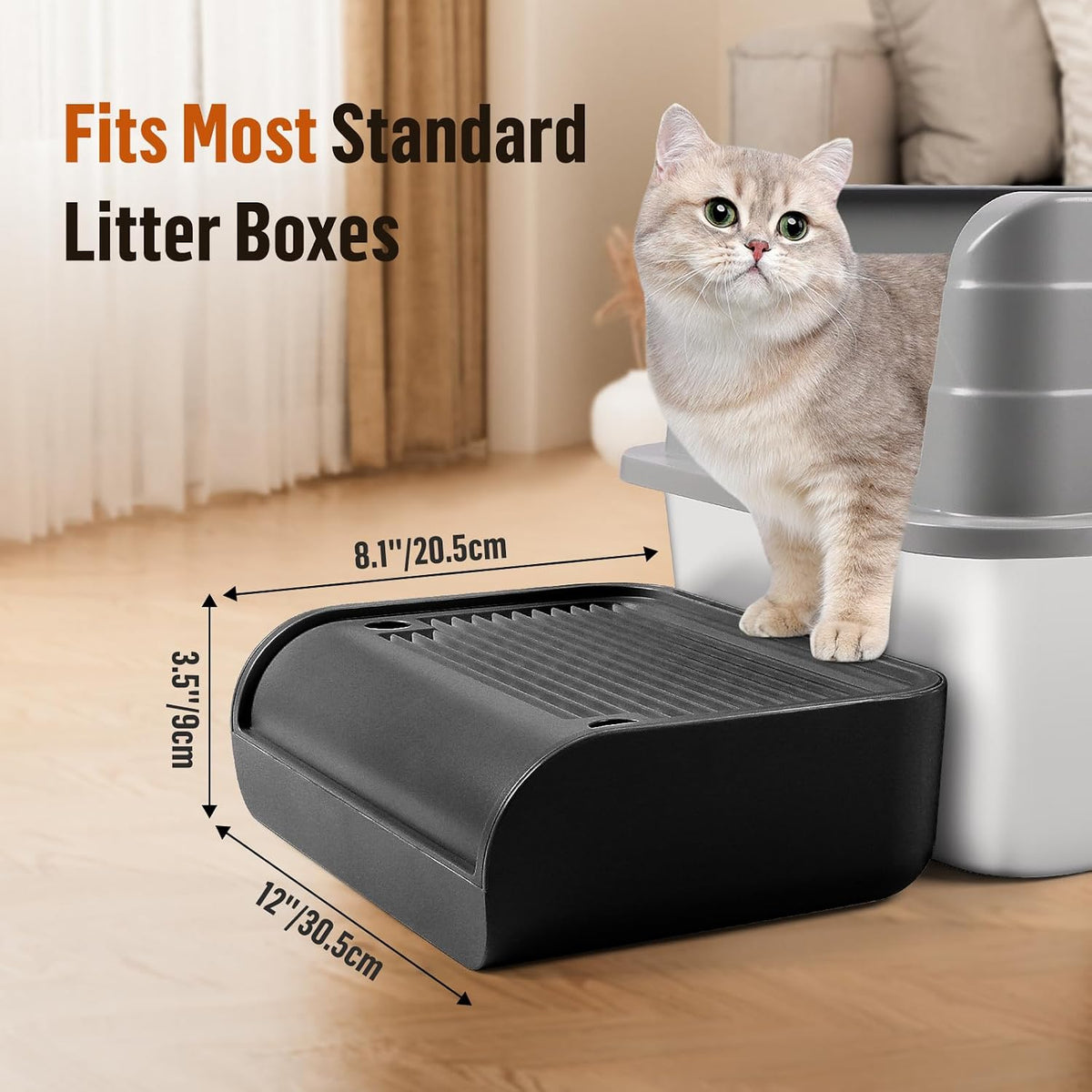 Cat Litter Box Step, Large Cat Litter Ramp with Filter Function - Balck Raised - image 2