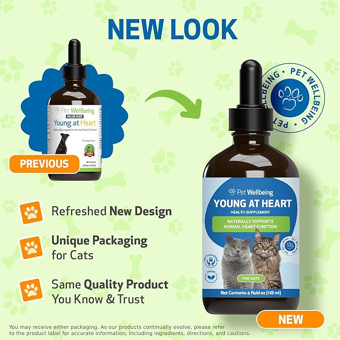Pet Wellbeing Young at Heart for Cats - Heart Health, Circulatory & Cardiovascular System, Hawthorn, Motherwort, Schisandra - Veterinarian-Formulated Herbal Supplement 4 oz (118 ml)