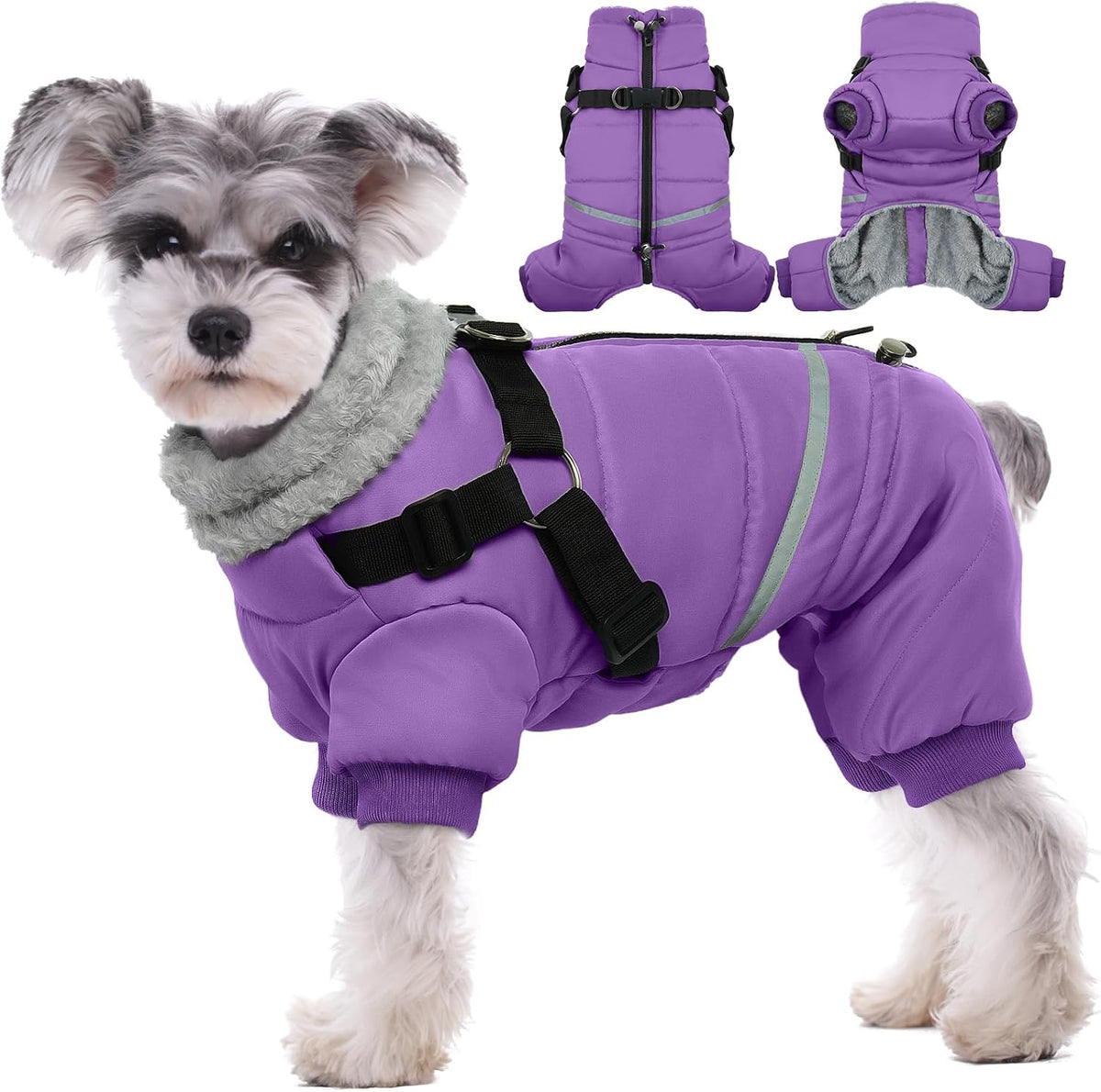 BRKURLEG Small Dog Coat with Harness - X-Large / Purple