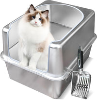 Stainless Steel Litter Box with Metal Lid and Scoop - L:17.7"x13.8"x11.8"
