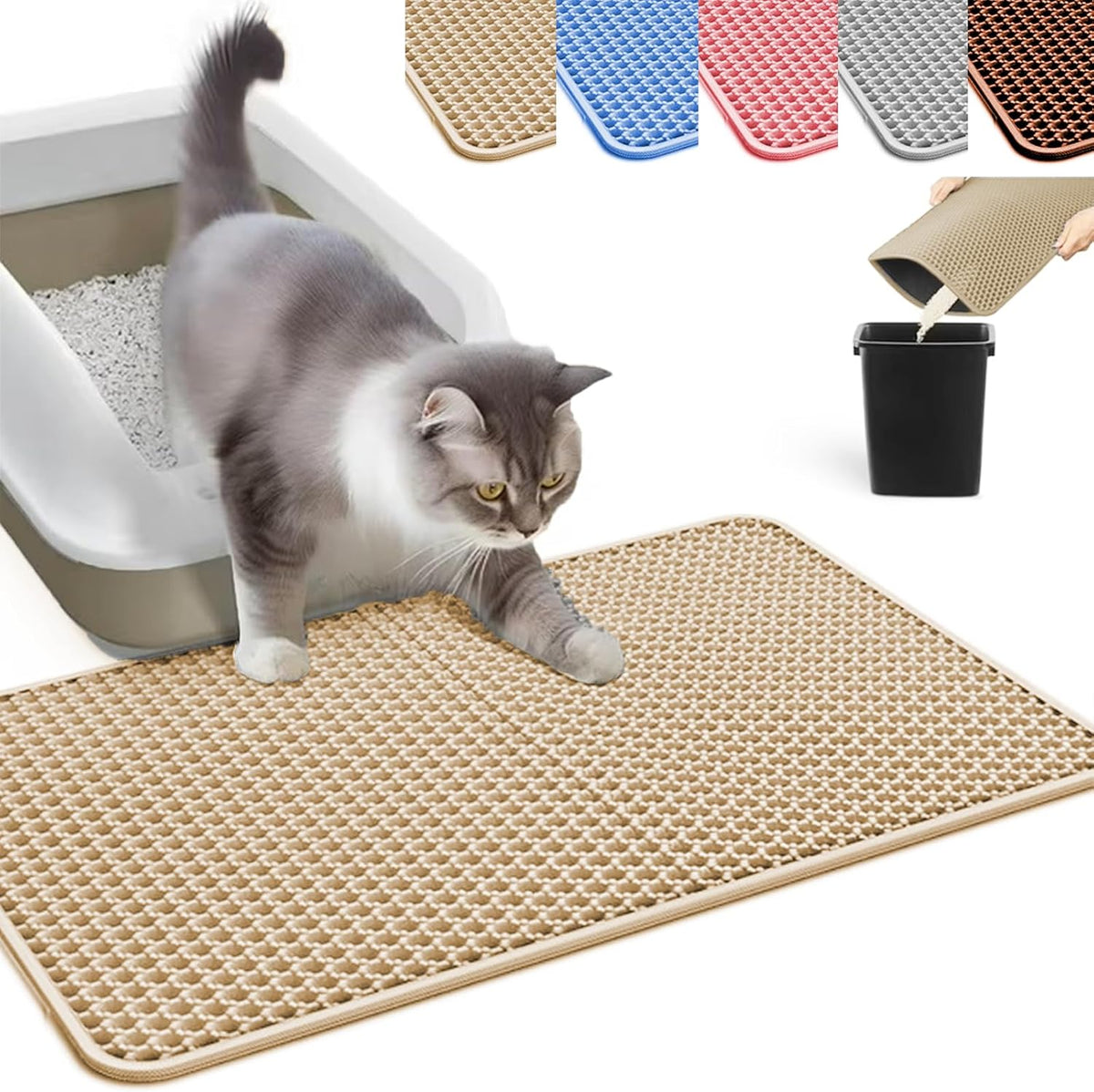 Cat Litter Mat, Honeycomb Double Layer Litter Trapping Mat – Daily Care for Cats - Beige / 30x22 Inches