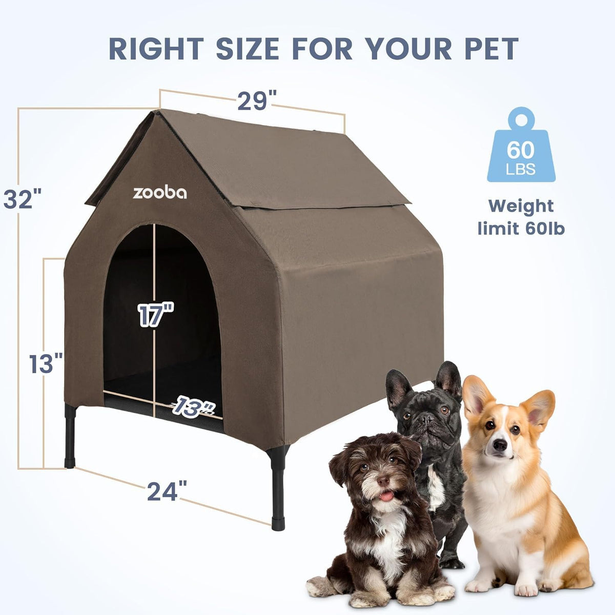 Zooba Large Dog House Outdoor - Brown / Medium: 29 inch - image 3