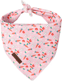 MR. CHUBBYFACE Fall Orange Plaid Dog Bandanas Reversible Triangle - C:Pink Rabbit / L