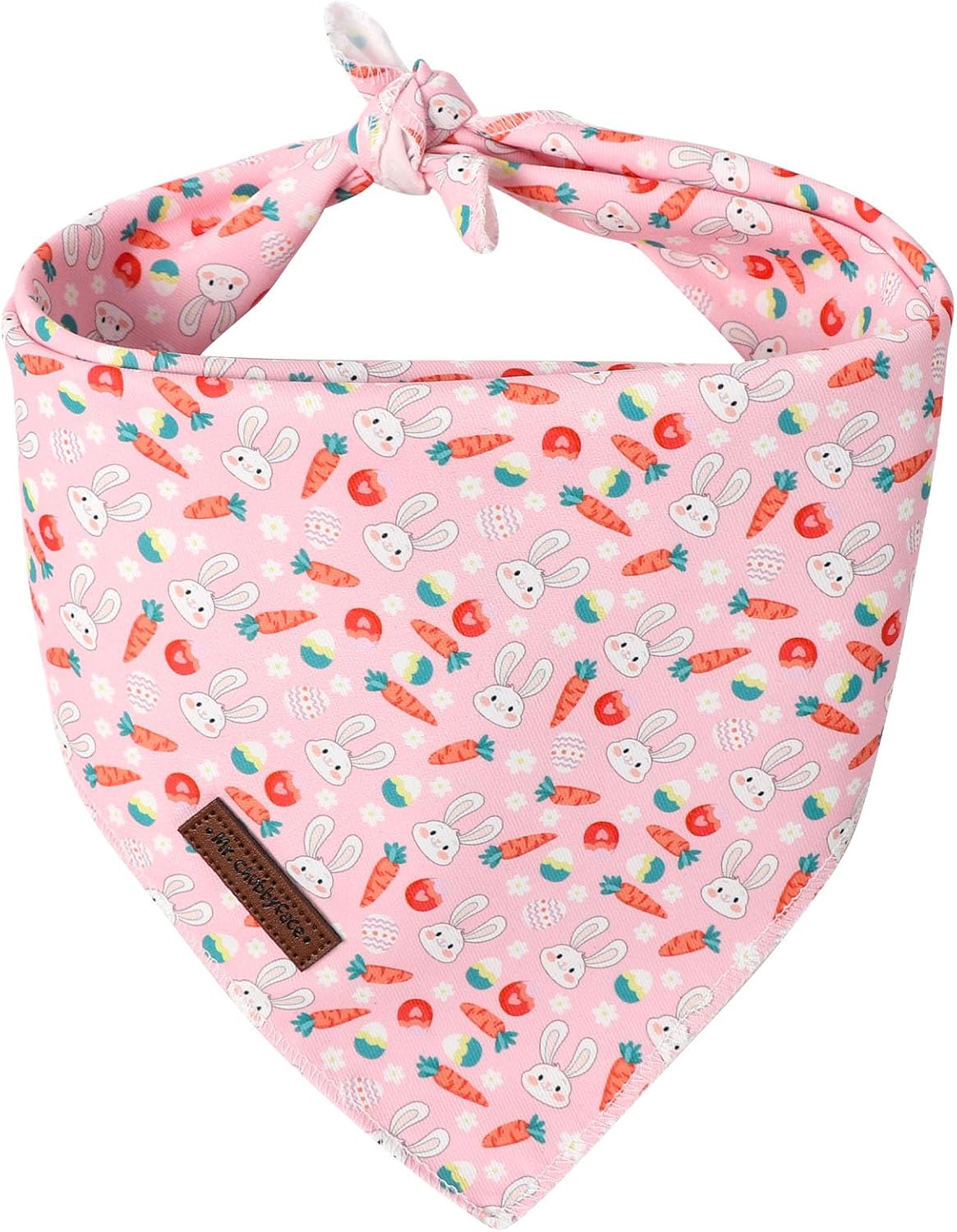 MR. CHUBBYFACE Fall Orange Plaid Dog Bandanas Reversible Triangle - C:Pink Rabbit / L