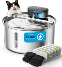 oneisall 108oz/3.2L Wireless Stainless Steel Cat Water Fountain – Essentials for Cats - 108oz Cat Fountain+6 Filters+6 Sponges