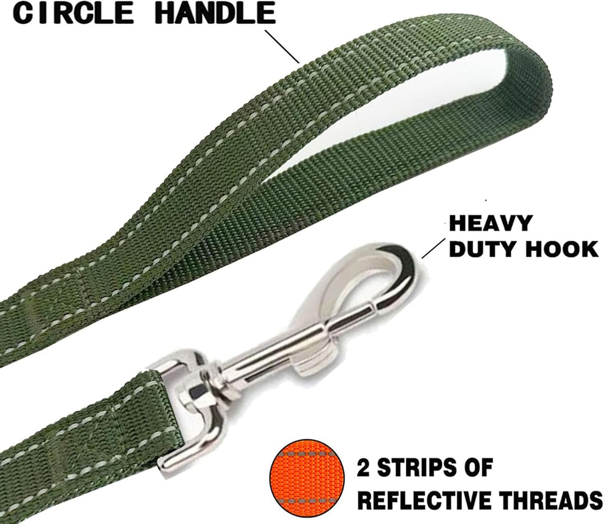 Nylon Dog Training Leash, Traction Rope - 1'' x 7 FT / Reflective Green - image 4