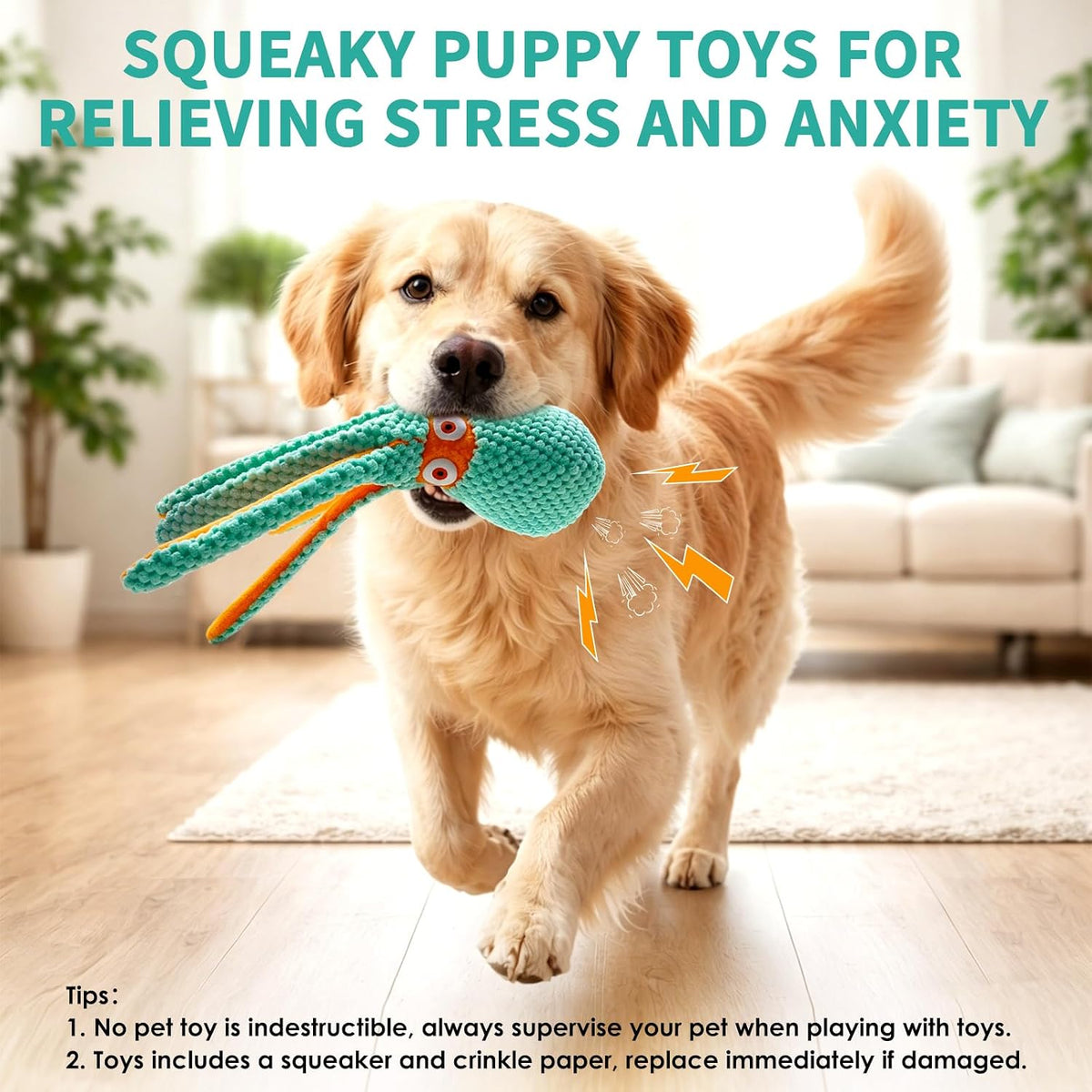 Fuufome Squeaky Dog Toys for Indoor Play with Small - Orange-green - image 4