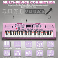 24HOCL pink electronic keyboard piano for kids with 61 lighted keys, LCD screen and microphone - view 9