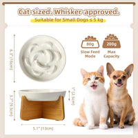 Ceramic Slow Feeder Cat Bowl - White Elevated (Bamboo) / 3.7"H Elevated (Bamboo) - image 2