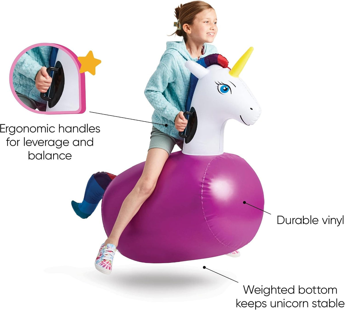 Hearthsong Hop N Go Inflatable Unicorn Riding Bouncy Hopping Toys - Unicorn V2 / 2 Pack - image 4