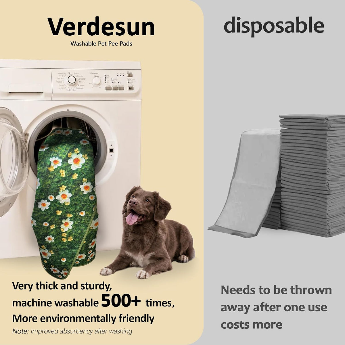 Washable Pee Pads for Dogs, Reusable Puppy Potty Training Pads - Yellow Daisy on Green / 18" ×24"(pack of 2) - image 3