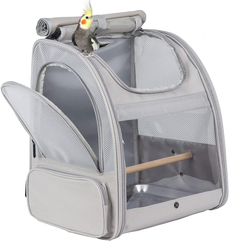 Bird Backpack Carrier with Stand Perch - Grey / Bird Backpack
