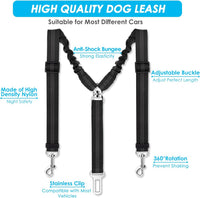 SlowTon Double Dog Seat Belt for Car with Elastic Bungee Buffer - A.Black / 2 Small in 1 - image 3