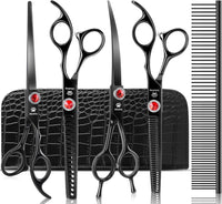 Dog Grooming Scissors Kit with Safety Round Tips - Pro Black