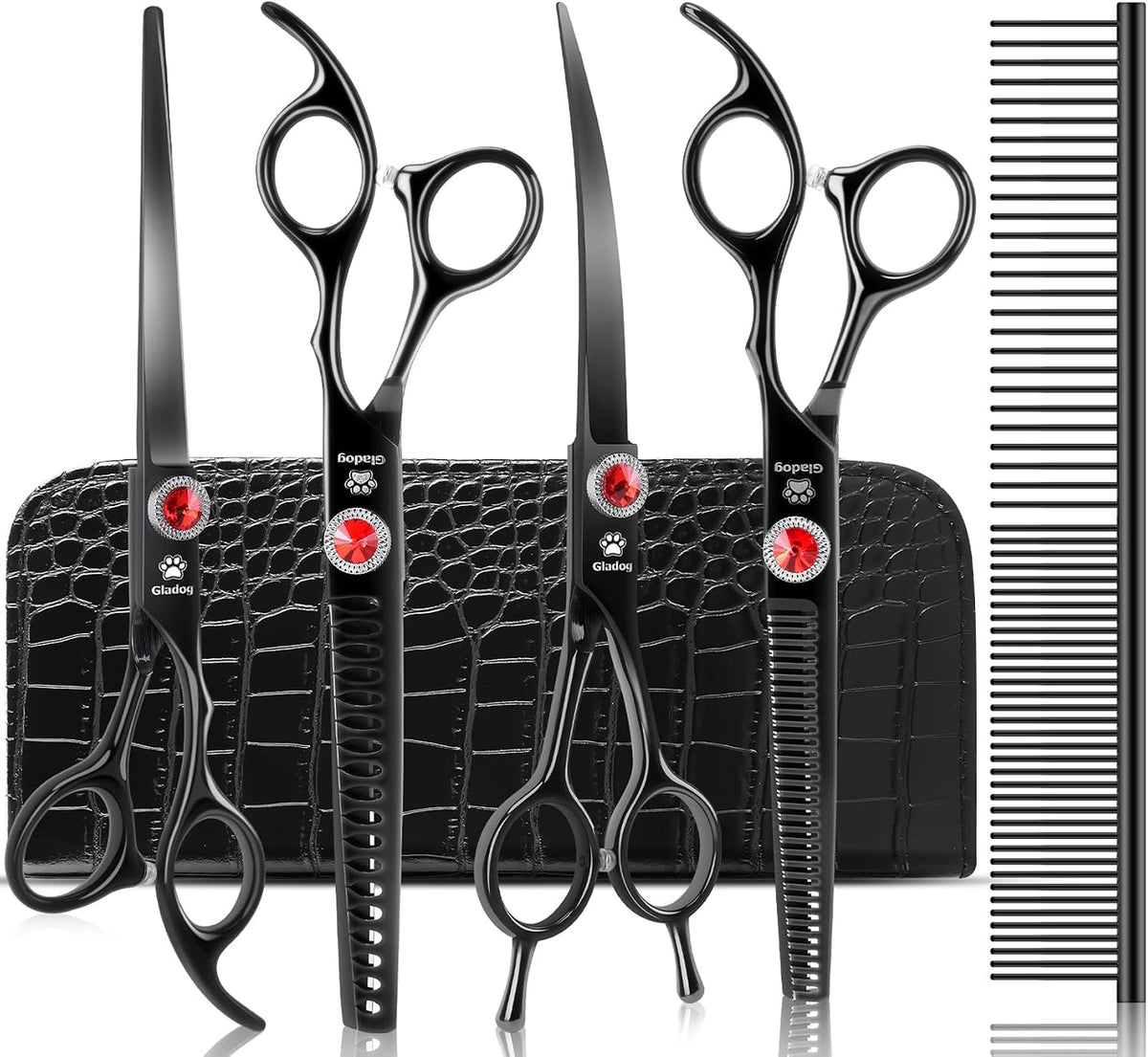 Dog Grooming Scissors Kit with Safety Round Tips - Pro Black