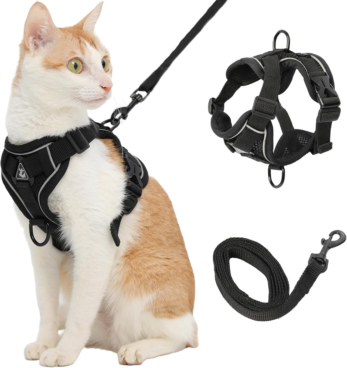 Cat Harness and Leash, Reflective Cat Harness Escape Proof for Walking, Adjustable Kitten Harness - Small / Black