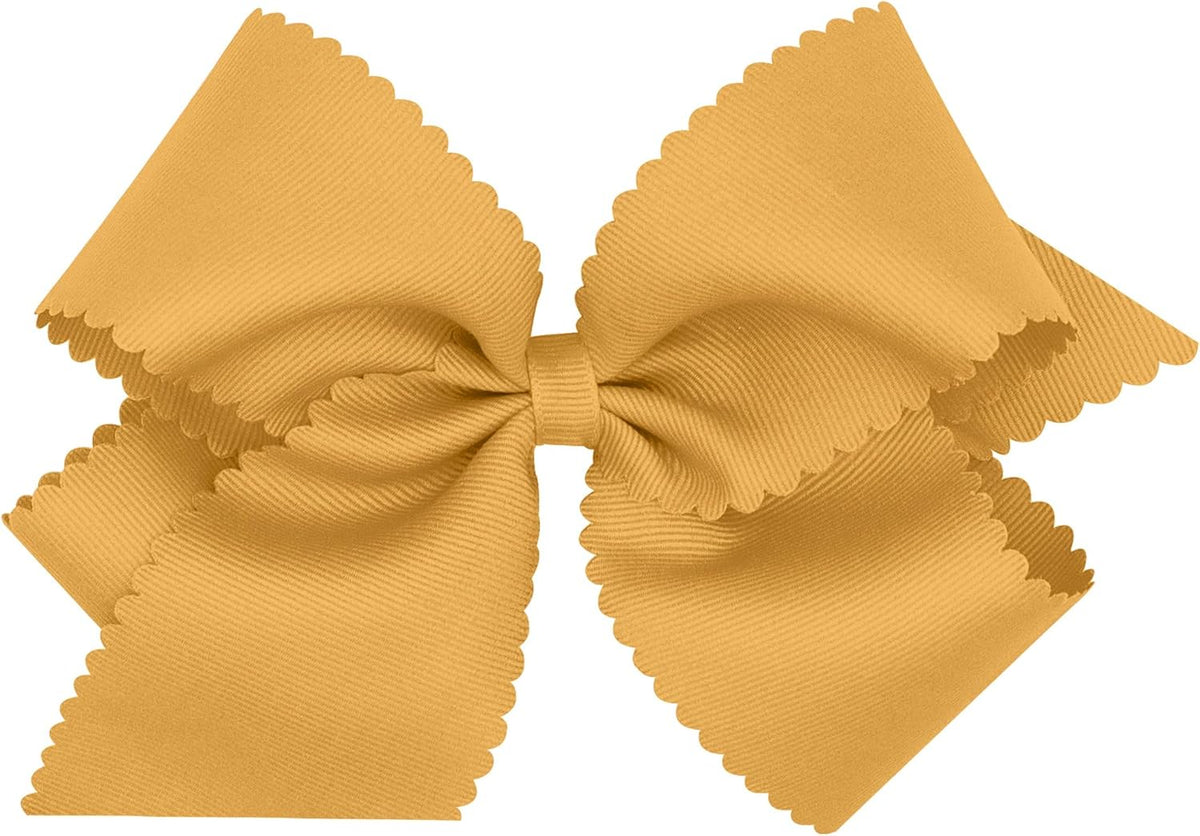 Wee Ones medium smoke blue girls grosgrain hair bow with scalloped edges and no slip clip - view 3