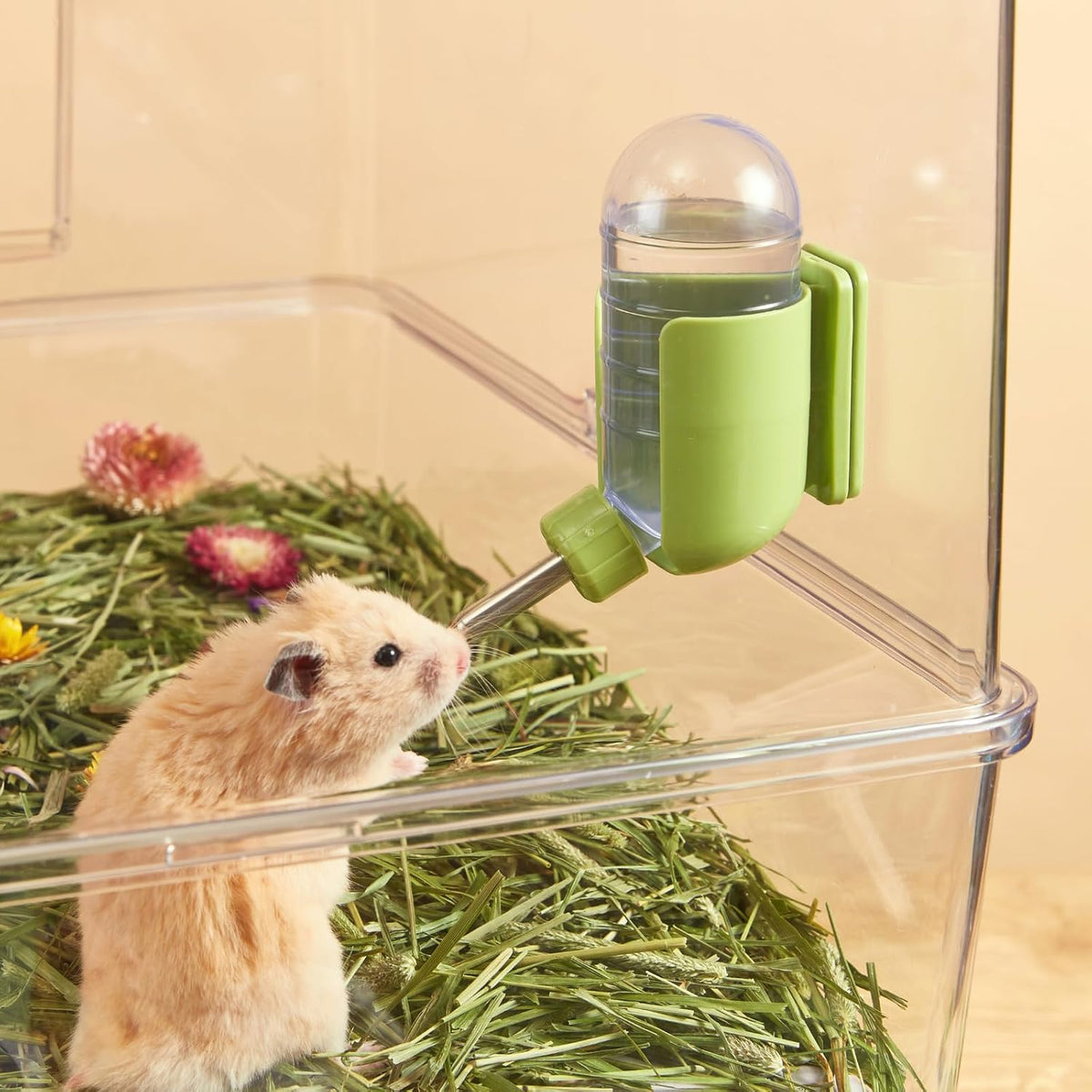 Hamster Water Bottle with Magnetic Holder - Green / 4 oz (Magnetic-Mounted) (Pack of 2) - image 2