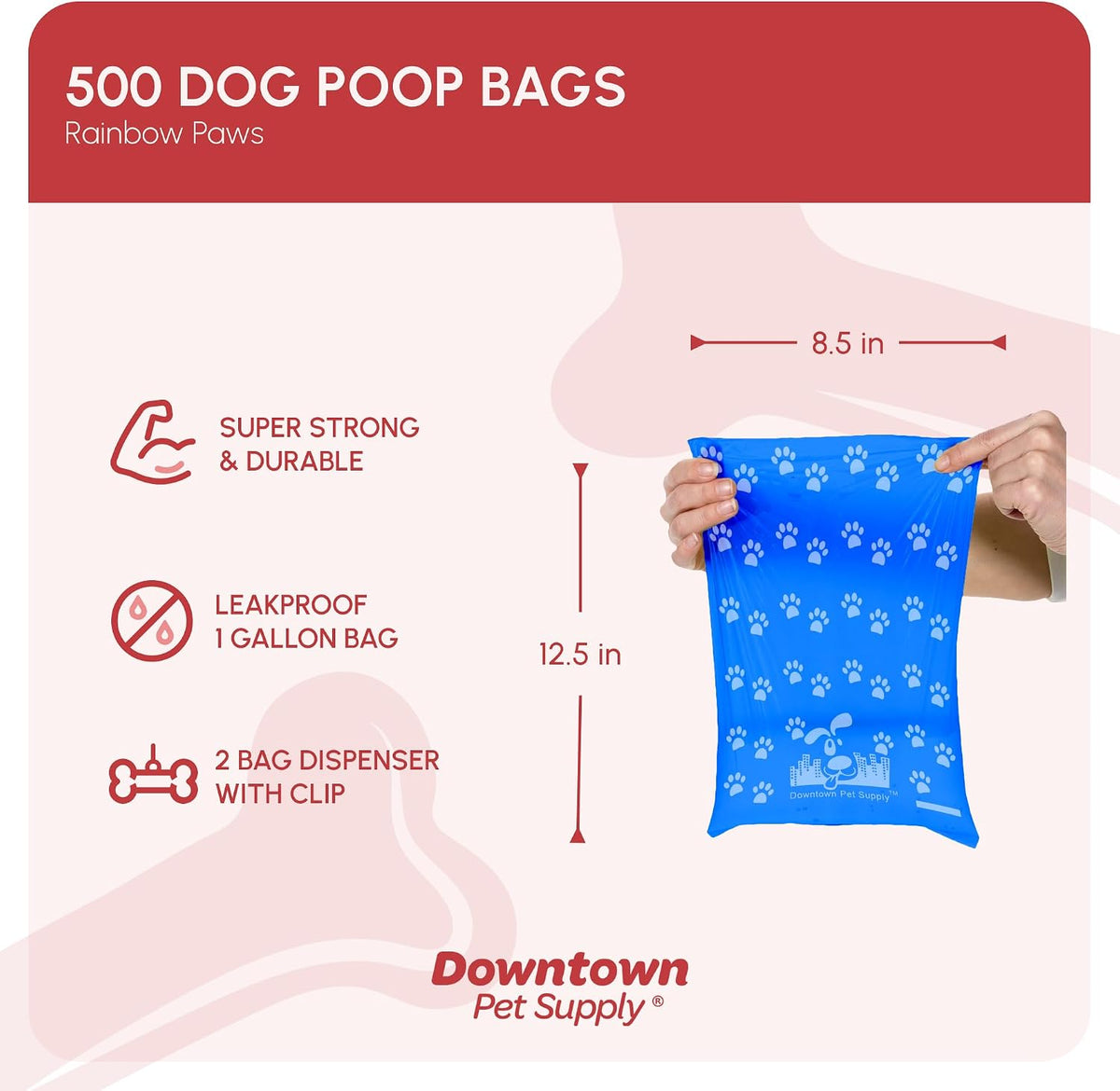 Downtown Pet Supply Poop Bags for Dogs with Dispenser - 500 Count (Pack of 1) / Rainbow with Paw Prints - image 2