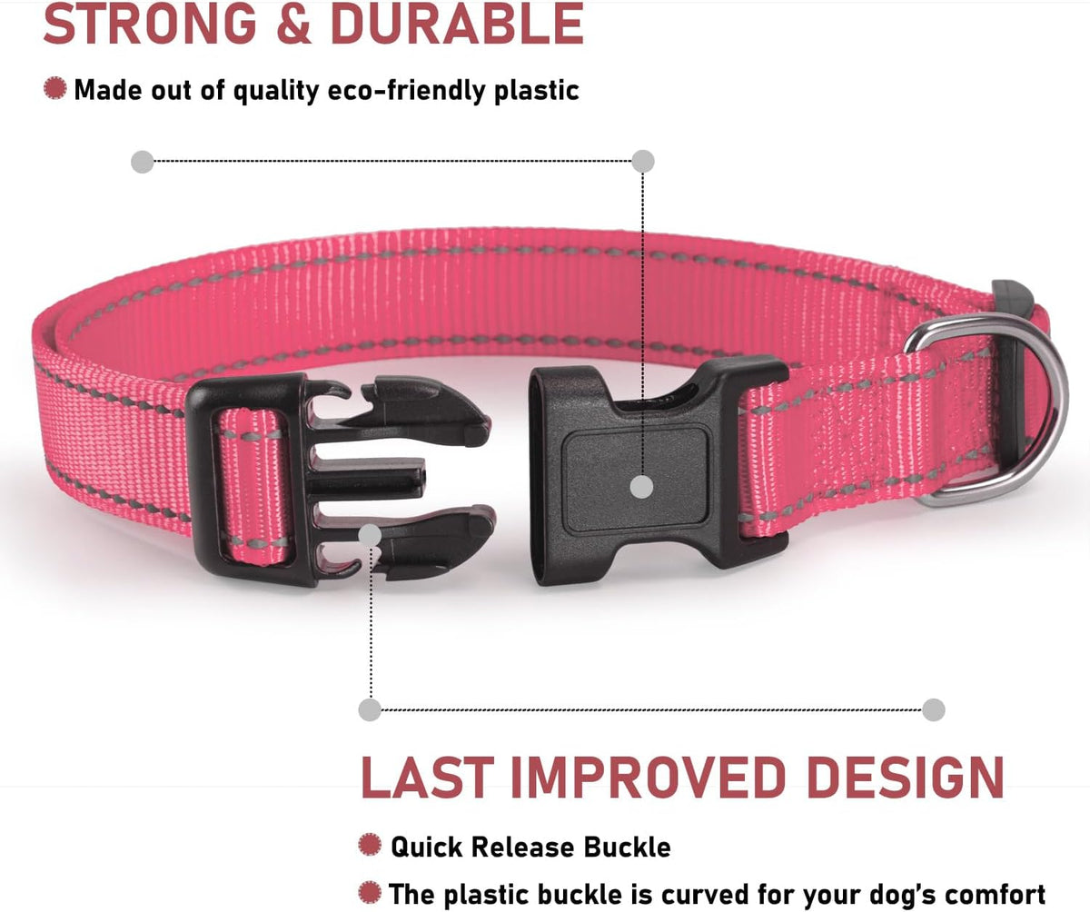 Reflective Dog Collar, Puppy Collar with Buckle Adjustable - Light Pink / XLarge :Width 1",Neck 16-26" - image 2