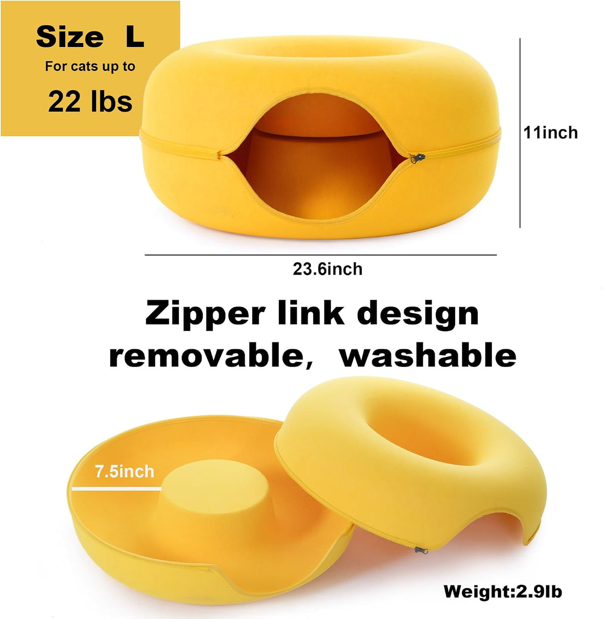 Large Cat Tunnel Bed for Indoor Cats with 3 Toys - L(24x24x11) / Yellow - image 4