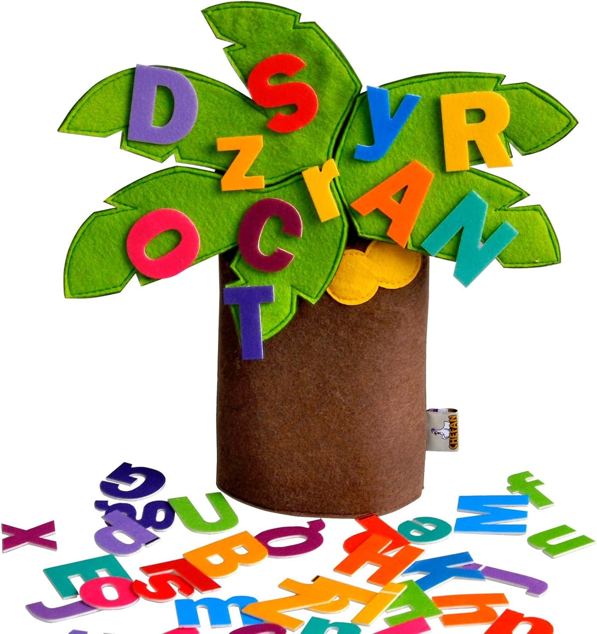 CHEFAN felt letter tree, standing coconut tree with uppercase and lowercase felt alphabet letters - view 2