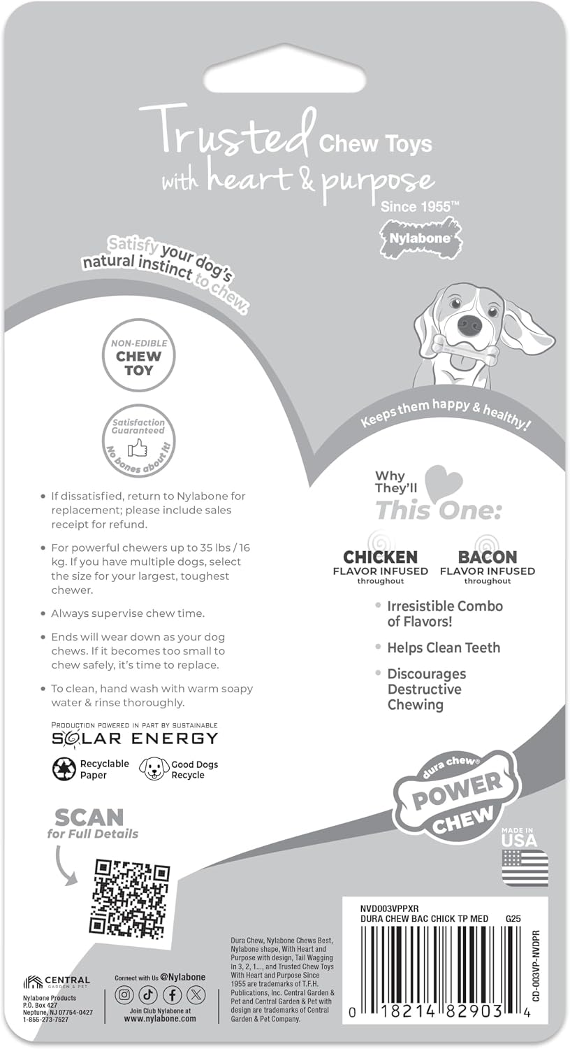 Nylabone Power Chew Original Bone Dog Chew Toys - Bacon & Chicken / Medium - image 4