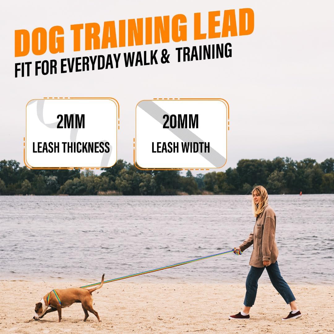Long Line Dog Training Leash with Padded Handle - 15ft / Rainbow - image 4