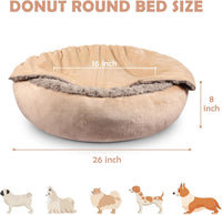 JOEJOY Small Dog Bed Cat Bed with Hooded Blanket - M(26" x 26" x 8") / Beige - image 2