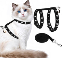 Cat Harness and Leash Set, Escape Proof Adjustable Cat Harness - Star-Moon / Small