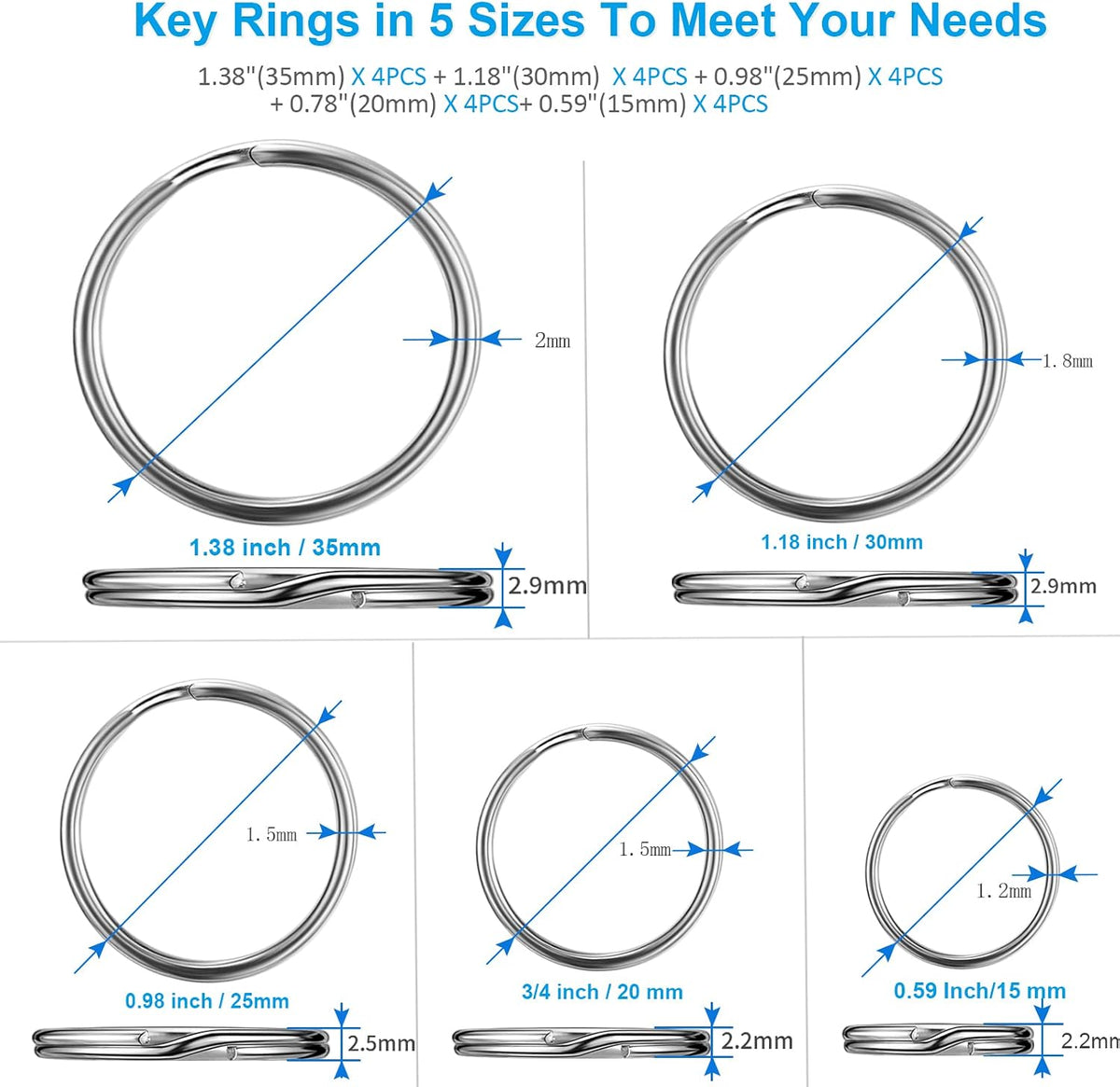 YHYZ Split Key ring Assorted, 5 Sizes - 1 / Alloy Steel - image 2