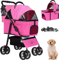 3 in 1 Pet Dog Stroller for Small Medium Dogs 10-50 lbs - Pink